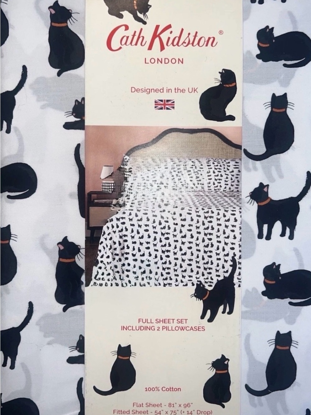 🐈⬛ CAT LOVERS Cath Kidston Black and White Whimsical Full Cat Cotton Sheet Set